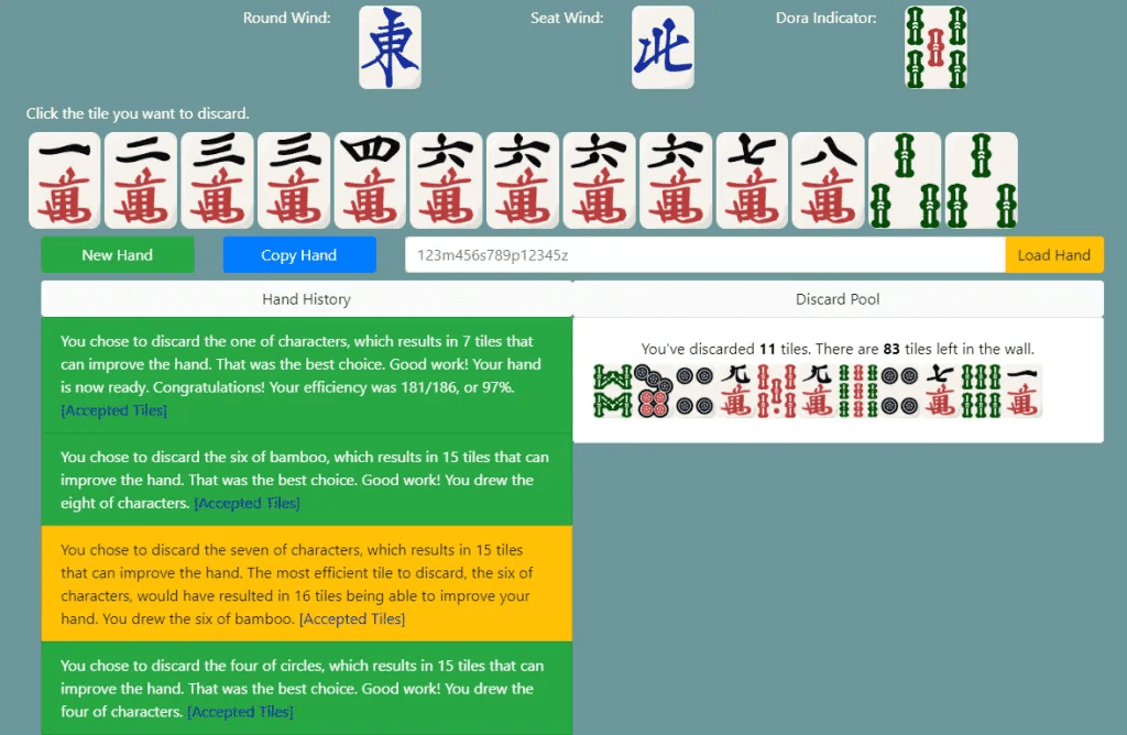 Mahjong tile efficiency trainer